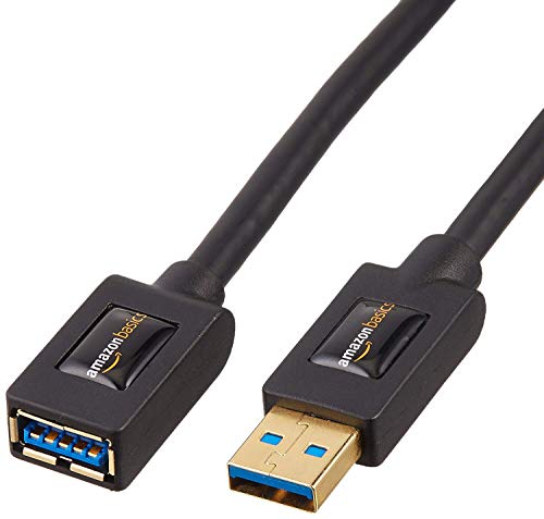 Amazon Basics 2-Pack USB-A 3.0 Extension Cable, 4.8Gbps High-Speed, Male to Female Gold-Plated Connectors, 3 Foot, Black