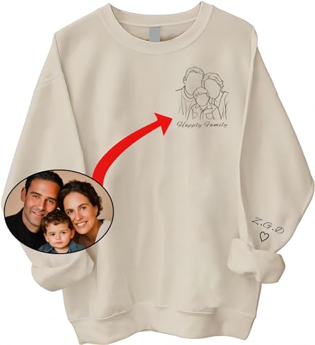 WALSIO Custom Sweatshirt Hoodie Design Your Own Embroidered Portrait with Photo Personalized Gift For Family Customize Shirt For Couple Mothers Day