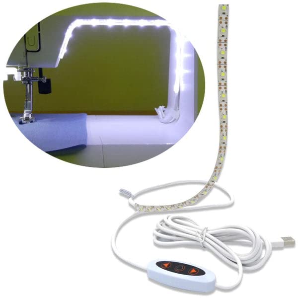 Madam Sew Sewing Machine Light Strip | 12' USB LED Light Strip, Clean White Lights for Brother, Janome, Babylock, Pfaff | Dimmable, 98' Power Cord, and Clips Included