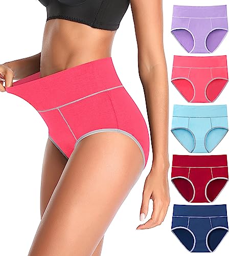 Annenmy Plus Size High Waist Postpartum Underwear Soft Breathable Tummy Control Underware No Muffin Top Full Briefs Regular and Plus Size 5 Pack (Multicolor B, 3X-Large)