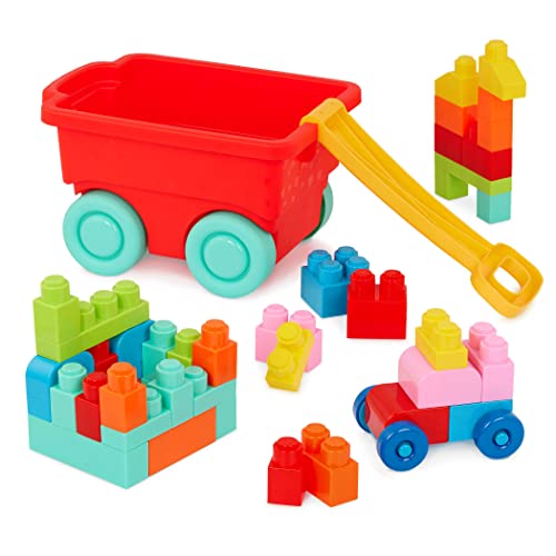 Battat – Building Blocks – 47Pc Brick Set – Colorful & Chunky Bricks – Unique Wheel Bricks – 12 Months + – Locbloc Red Builder's Wagon