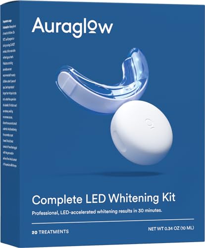 Auraglow Teeth Whitening Kit, LED Accelerator Light, 35% Carbamide Peroxide Teeth Whitening Gel, 20+ Whitening Treatments, (2) 5mL Whitening Gel Syringes, Whiten Teeth Faster