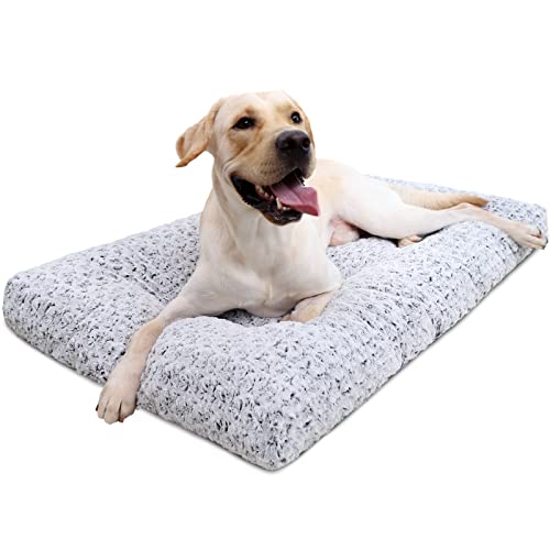 Washable Dog Bed Deluxe Plush Dog Crate Beds Fulffy Comfy Kennel Pad Anti-Slip Pet Sleeping Mat for Large, Jumbo, Medium, Small Dogs Breeds, 41' x 27', Gray