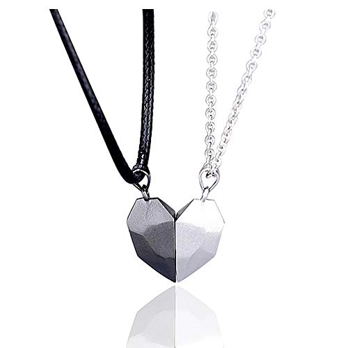 LEGENSTAR Two Souls One Heart Pendant Necklaces for Couple,Wishing Stone Creative Magnet Couples Necklace (Black+White)