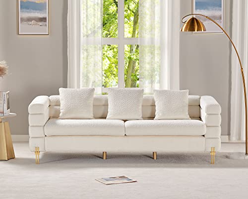 AMERLIFE Sofa, Oversized Sofa- 85 inch, 3 Seater Sofa Comfy Sofa for Living Room- White Deep Seat Sofa, Bouclé Couch