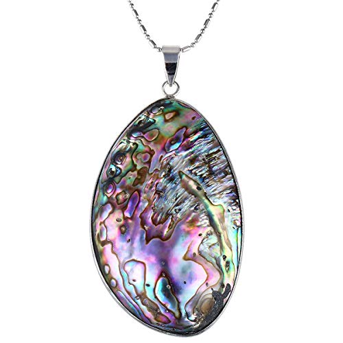 TUMBEELLUWA Abalone Shell Pendant Necklace for Women, Oval Sea Shell Pendant with 19.5' Chain