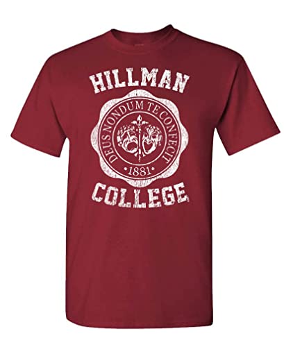 Hillman College - Retro 80s Sitcom tv - Mens Cotton T-Shirt, S, Maroon