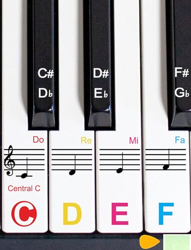 Lrokimg 1Pack Piano Keyboard Stickers for 88/76/61/54/49 Keys, Colorful Piano Stickers, Transparent and Removable Keyboard Stickers, Piano Key Stickers for Beginners, Eye-catching Piano Notes