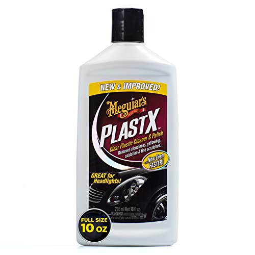 Meguiar's PlastX Clear Plastic Polish, Fast & Easy Plastic Restorer for Headlights, Taillights, Soft Top Windows, and More, Remove Scratches, Cloudiness, Yellowing, and Oxidation, 10 oz.