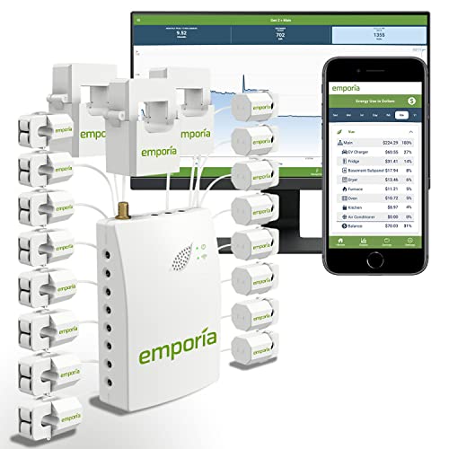 3-Phase Emporia Smart Commercial Energy Monitor | Real Time Electricity Monitor/Meter | Solar/Net Metering | Conserve Energy and Get Peace of Mind (Monitor with 16 50A Sensors)