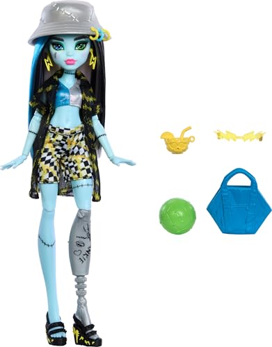 Monster High Scare-adise Island Frankie Stein Doll with Swimsuit, Coverup and Beach Accessories Like Hat, Volleyball and Tote