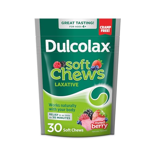 Dulcolax Saline Laxative Soft Chews, Gentle Constipation Relief, Mixed Berry Flavor, Magnesium Hydroxide 1200 mg, 30 Count