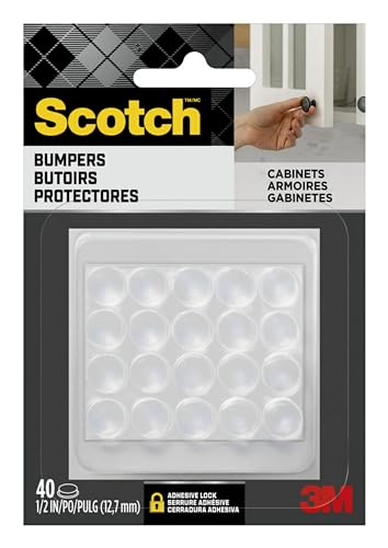 Scotch Clear Adhesive Bumper Pads 40 PCS, Self-Stick Rubber Pads 1/2' round, Cabinet Door Rubber Bumpers, Designed to Protect Cabinets and Drawers, Sound Dampening, Transparent (SP951-NA)