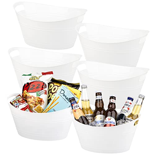 6 Pack Plastic Oval Storage Tub, Ice Bucket for Wine, Beer and Champagne, Bottle Drink Cooler for Parties, Storage Basket, 4.5 Liter