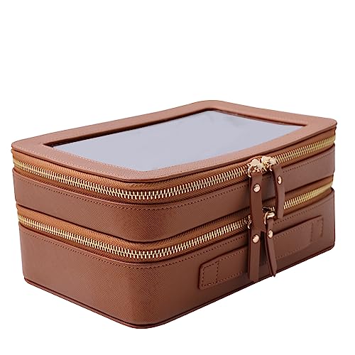 SANHECUN Clear Travel Toiletry bag Toiletry Case Carry on Travel Accessories Bag Makeup Bag (Brown, SHC-TL-2)