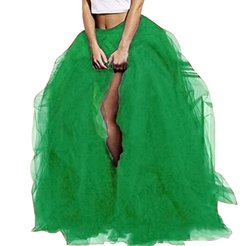 WDPL Long Women's Special Occasion Slit Tulle Evening Skirt (Emerald, X-Large)