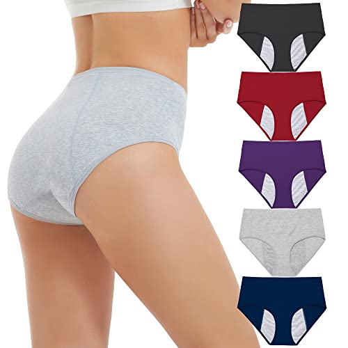 HATSURE Period Underwear for Women Leak Proof Cotton Overnight Menstrual Panties Briefs Multipack (Medium)