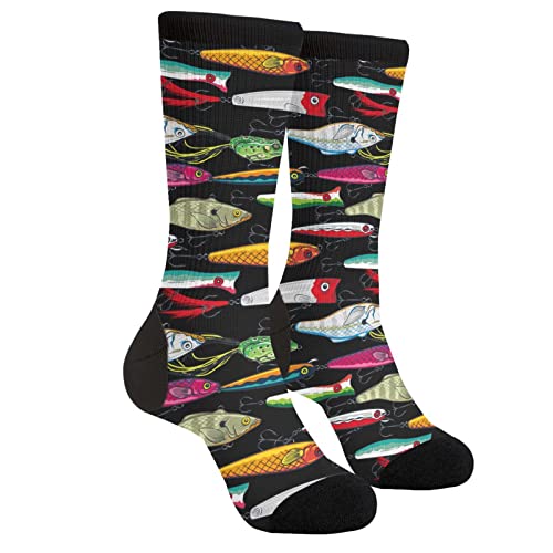 ACPPXF Fishing Lures Pattern Socks Funny Crew Dress Socks For Men Women
