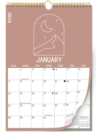 2024 Calendar - Wall Calendar From January 2024 to December 2024, 2024 Aesthetic Modern Boho Vertical Hanging Large Calendar with Moon Phases, Perfect for Monthly Organizing & Planning, 10'×14.5'