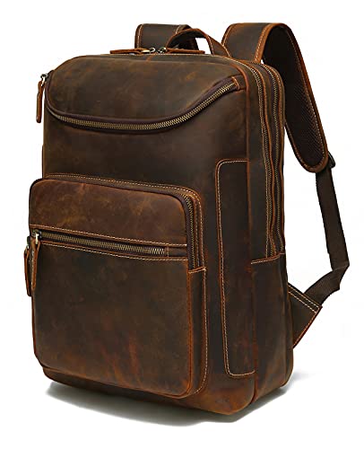 LANNSYNE Vintage Genuine Leather 16' Laptop Backpack For Men Hiking Travel Bag Camping Rucksack
