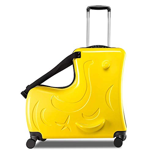 N-A AO WEI LA OW Kids ride-on Suitcase carry-on Tollder Luggage with Wheels Suitcase to Kids aged 1-6 Years Old (Yellow, 20 Inch)