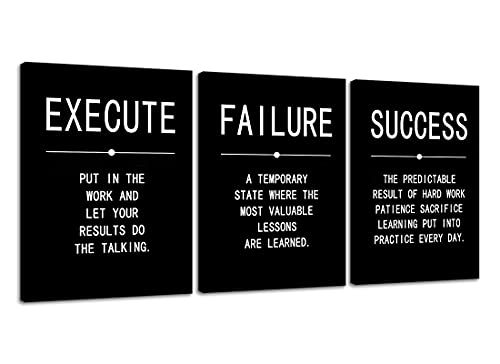 Canvas Painting Wall Art Success Quote Inspirational Wall Art Execute Failure Definition 3 Pieces Black Poster Positive Motivational Framed Artwork Prints Picture for Living Room Office [36''Wx 16''H]