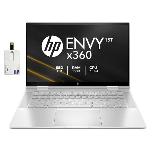 HP Envy 15T x360 2022 i7-1195G7 11th Gen Quad, 16 GB RAM, 1 TB NVME SSD, 15.6' FHD Touch, Tilt Pen, B&O Speakers, Intel Xe Graphics, Win 11 Pro, Wi-Fi 6, No numpad, 64 GB Tech Warehouse Flash Drive