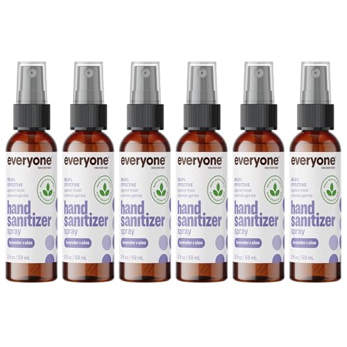 Everyone Hand Sanitizer Spray, 2 Fl Oz (Pack of 6), Lavender and Aloe, Plant Derived Alcohol with Pure Essential Oils, 99% Effective Against Germs