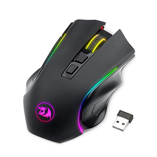 Redragon M602 Griffin RGB Gaming Mouse, RGB Spectrum Backlit Ergonomic Mouse with 7 Programmable Backlight Modes up to 7200 DPI for Windows PC Gamers (Black, Wireless)