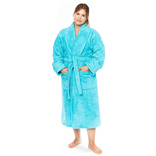 Classic Turkish Towels - 100% Turkish Cotton Unisex Long Bathrobe - 550 GSM - Plush & Absorbent Terry Cloth, Hotel Comfort & Spa Quality - Aqua (Large)