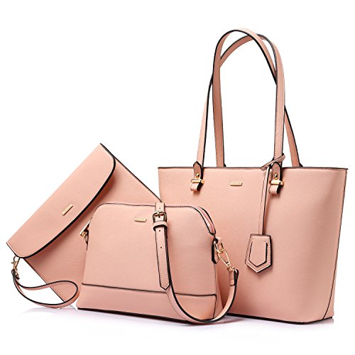 LOVEVOOK Handbags for Women Tote Bags Shoulder Bag Top Handle Satchel Sets Designer Purse Set 3PCS Handy Chic Pink