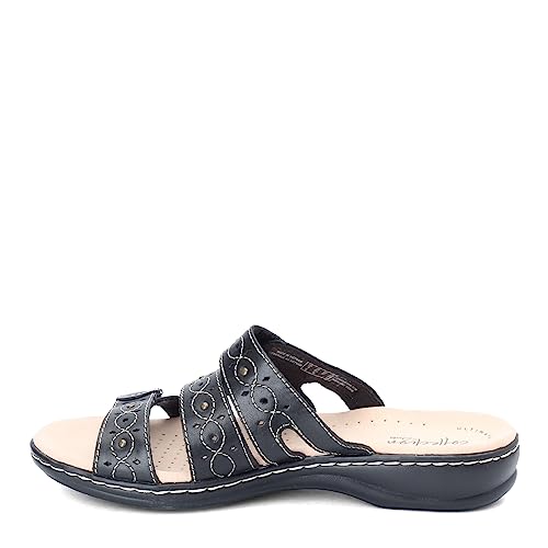 Clarks womens Leisa Cacti Slide Sandal, Black Leather, 8 US