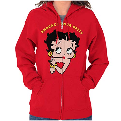 Brisco Brands Betty Boop Cartoon Cute Motivational Zip Hoodie Sweatshirt Women Red