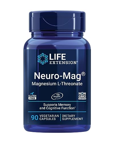 Life Extension Neuro-mag Magnesium L-threonate, Magnesium L-threonate, Brain Health, Memory & Attention, Gluten Free, Vegetarian, Non-GMO, 90 Vegetarian Capsules