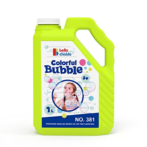 BELLOCHIDDO Bubble Solution Refill 1L/33.8 oz,Large Size for Bubble Guns,Wands,Blower,Bubble Machines,Bubble Toy for Ages 3+（Yellow）