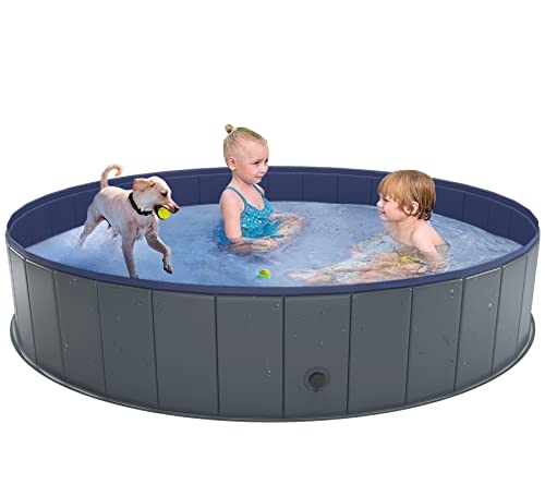 Niubya Foldable Dog Swimming Pool, Collapsible Hard Plastic, Portable Bath Tub for Pets Dogs and Cats, Pet Wading Pool for Indoor and Outdoor, 64 x 12 Inches