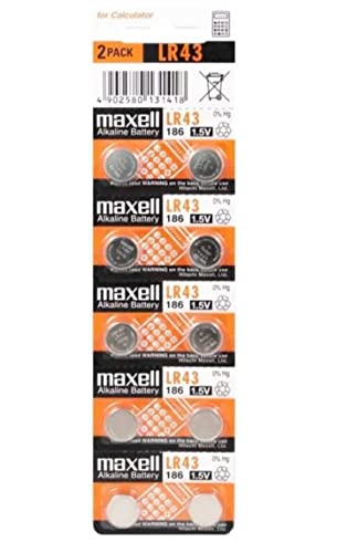 Maxell LR 43 Alkaline Button Cell Batteries Pack of 10
