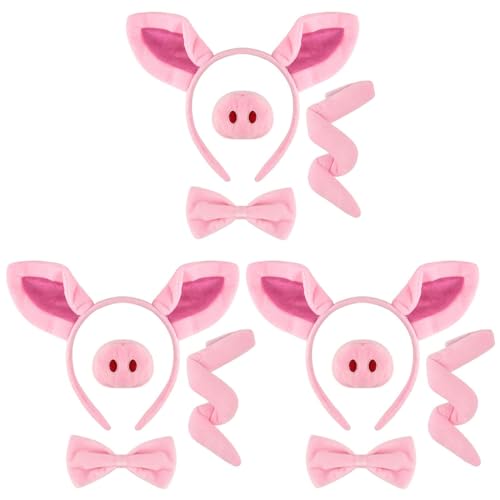 Mototo 12 Pieces Pig Costume Set Pig Ears Headband Pig Nose Bow Tie Pig Tail Fancy Animal Cosplay Pig Costume Pink Animal Costume Accessories for Halloween Christmas Cosplay Animal Dress up Party