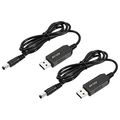 YOKIVE 2 Pcs DC 5V to DC 12V USB Step Up Voltage Converter, Power Cable with DC Jack 5.5mm x 2.5mm, Great for Routers, Car Driving Recorder (Black, 6W 1A)