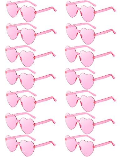 LUCKYCHRIS 14 Pcs Pink Heart Shaped Sunglasses for Women Heart Glasses Bulk Fun Sunglasses Pack Bachelorette Party Favors Valentines Gifts