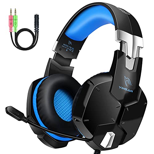 Gootoop Gaming Headset for PS4 Xbox One PC PS5,Over Ear Wired Gaming Headphones with Microphone Noise Cancelling,Flip-to-Mute,Bass Surround Sound,Lightweight,Soft Memory Earmuffs,Black Blue