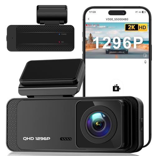 Dash Cam, Veement V300 1296P WiFi Front Dash Camera for Cars, Car Camera with App, Night Vision, Mini Hidden Single Dashcams, 24H Parking Mode, Loop Recording, Support 256GB Max