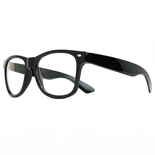 Skeleteen Retro Nerd Costume Glasses - Oversized Black Hipster Eyeglasses With Clear Lenses - 1 Pair