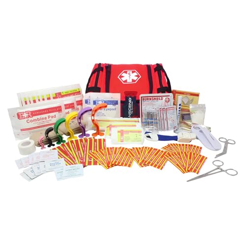 Dixie EMS First Responder Fully Stocked Trauma First Aid Kit – Red