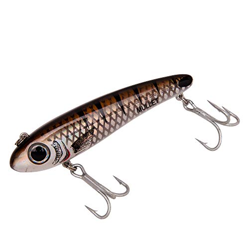 Bomber Lures Mullet Slow-Sinking Twitch, Walking Saltwater Fishing Lure, Excellent for Speckled Trout, Redfish, Stripers and More, 3 1/2', 5/8 oz, Spot-Tail Pogy
