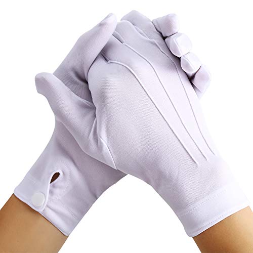 Shappy 2 Pairs White Cotton Gloves Men Costume Stitched Uniform Gloves for Wedding Formal Tuxedo Party Jewelry Inspection (Nylon 10 Inch)