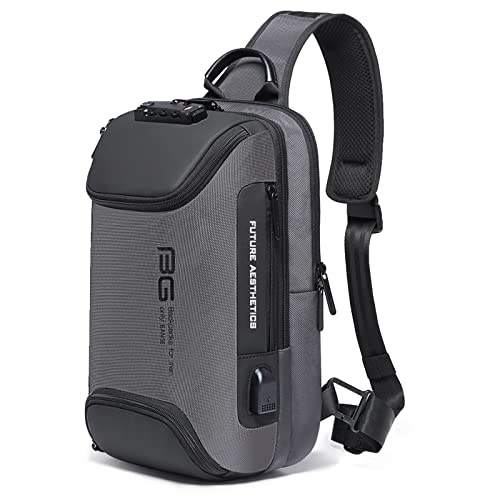 iubest Sling Bag for Men, Casual Daypacks Shoulder Bag Anti Theft Crossbody Backpack with USB Charging Port, Water Proof Casual Sling Backpack with TSA Lock (Grey)