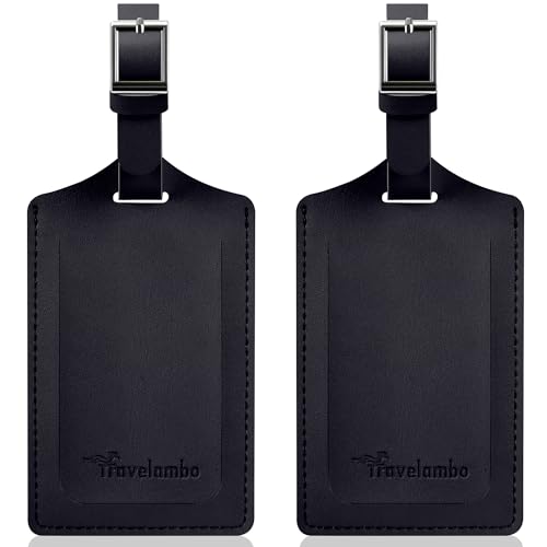 Travelambo Luggage Tag Faux Leather for Suitcase Women Kids Funny Cute (Black)