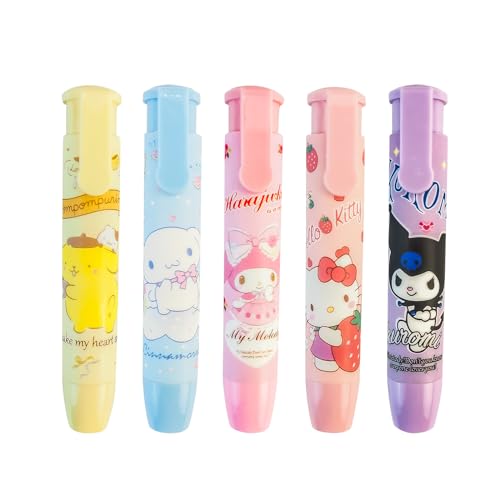 Dyceeyisi 5Pcs Cute Erasers for Kids Retractable Pencil Erasers for Pencils Kawaii Eraser Fun Erasers Back to School Supplies Kid Party Favors Gift, Suitable for Children Over 6 Years Old, Rubber