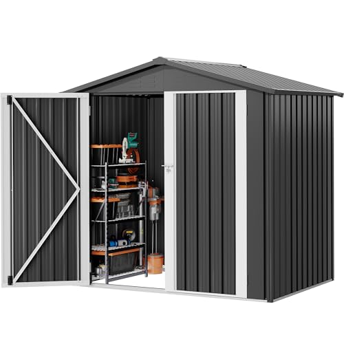 DWVO 6x4ft Metal Outdoor Storage Shed, Large Heavy Duty Tool Sheds with Lockable Doors & Air Vent for Backyard Patio Lawn to Store Bikes, Tools, Lawnmowers,Dark Gray